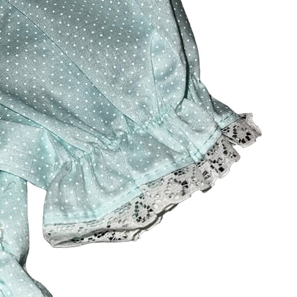 Polly Finders Vintage Hand Smocked Aqua Blue Polka Dot Lace Collar Dress Size 6 - Picture 4 of 8